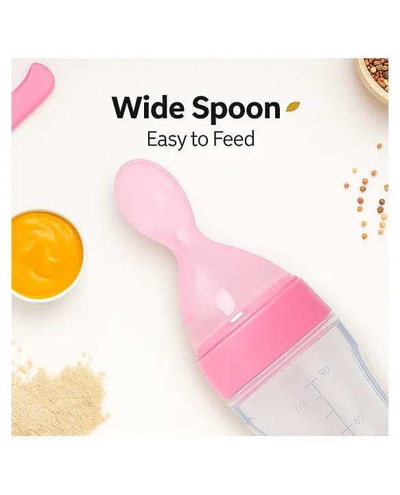 KIDS BASIC Baby Silicone Spoon Bottle with Soft Teether Feeder Combo , BPA Free Feeding Set