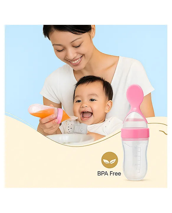 KIDS BASIC Baby Silicone Spoon Bottle with Soft Teether Feeder Combo , BPA Free Feeding Set