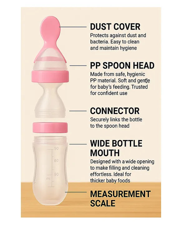 KIDS BASIC Baby Silicone Spoon Bottle with Soft Teether Feeder Combo , BPA Free Feeding Set