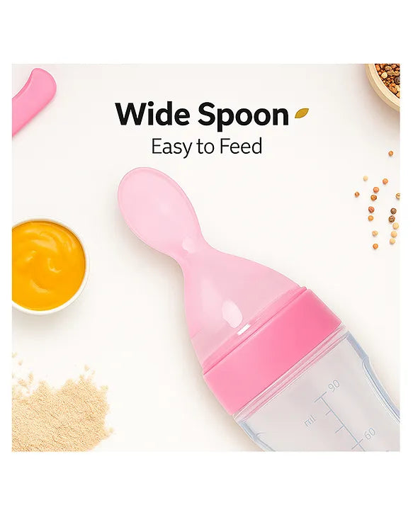 KIDS BASIC Baby Silicone Spoon Bottle with Soft Teether Feeder Combo , BPA Free Feeding Set