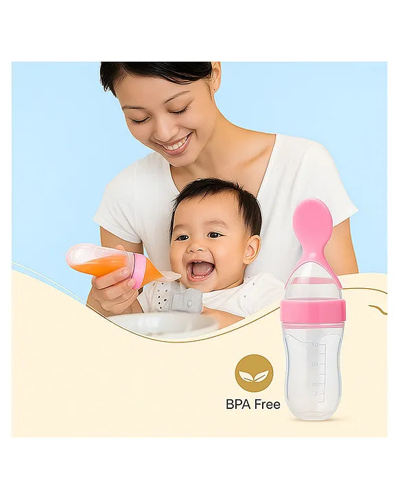 KIDS BASIC Baby Silicone Spoon Bottle with Soft Teether Feeder Combo , BPA Free Feeding Set