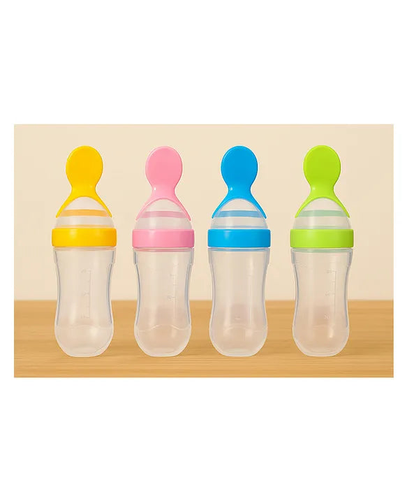 KIDS BASIC Baby Silicone Spoon Bottle with Soft Teether Feeder Combo , BPA Free Feeding Set