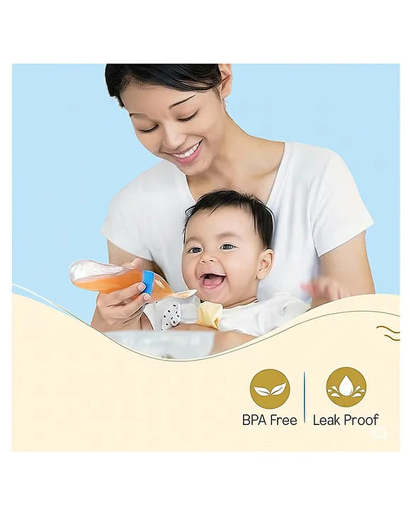 KIDS BASIC Baby Silicone Spoon Bottle with Soft Teether Feeder Combo , BPA Free Feeding Set