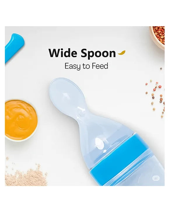 KIDS BASIC Baby Silicone Spoon Bottle with Soft Teether Feeder Combo , BPA Free Feeding Set