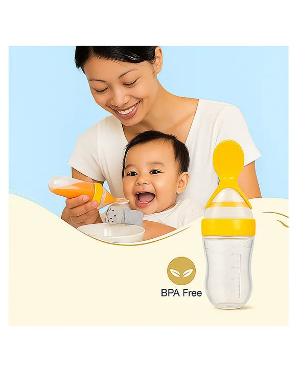 KIDS BASIC Baby Silicone Spoon Bottle with Soft Teether Feeder Combo , BPA Free Feeding Set