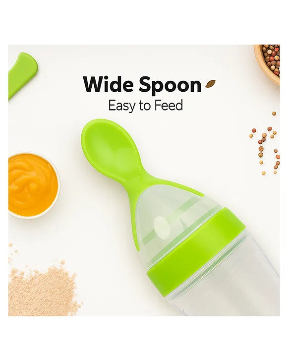 KIDS BASIC Baby Silicone Spoon Bottle with Soft Teether Feeder Combo , BPA Free Feeding Set