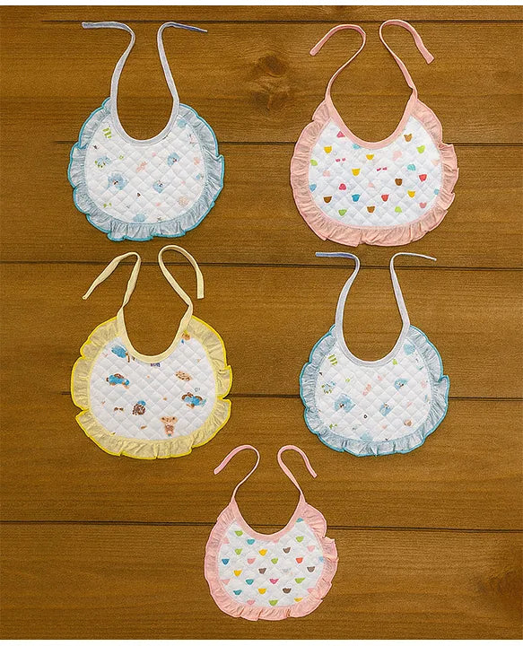 KIDS BASIC Premium Imported Knot Frill Baby Bibs - Super Soft, Large Size, Cute Designs