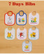 KIDS BASIC 7 Days Baby Bibs Set - Soft Cotton, Colorful Embroidered Designs for Each Weekday, Easy Tie-up Closure (Pack of 7)