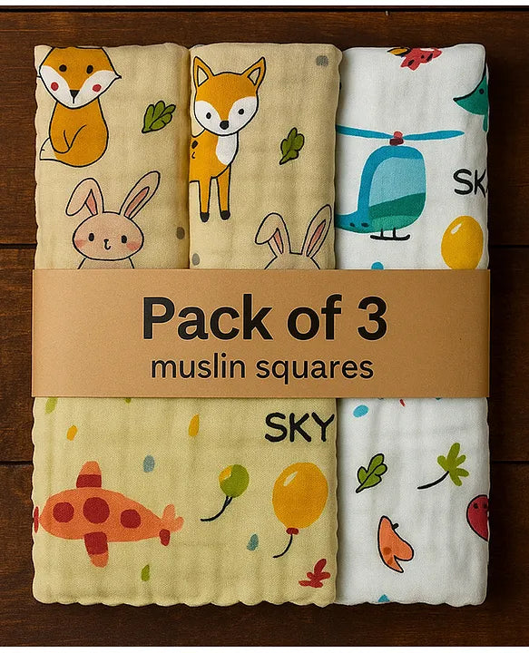 KIDS BASIC Premium Muslin Baby Hanky - Ultra Soft, Absorbent, Multipurpose Cloth for Newborns & Infants Set of 3