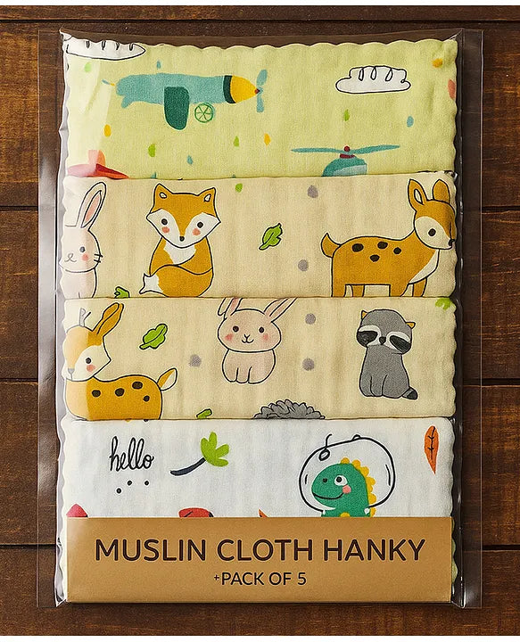 KIDS BASIC Premium Muslin Baby Hanky - Ultra Soft, Absorbent, Multipurpose Cloth for Newborns & Infants Set of 3