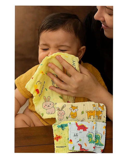 Premium Muslin Baby Hanky - Ultra Soft, Absorbent, Multipurpose Cloth for Newborns & Infants Set of 5