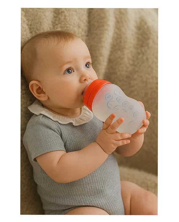 KIDS BASIC 2 In 1 Silicone Feeder & Nipple With Silicone Squeeze Bottle, 180 ml- Blue