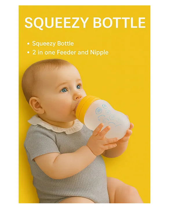 KIDS BASIC 2 In 1 Silicone Feeder & Nipple With Silicone Squeeze Bottle, 180 ml- Blue