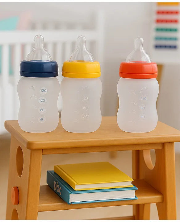 KIDS BASIC 2 In 1 Silicone Feeder & Nipple With Silicone Squeeze Bottle, 180 ml- Blue