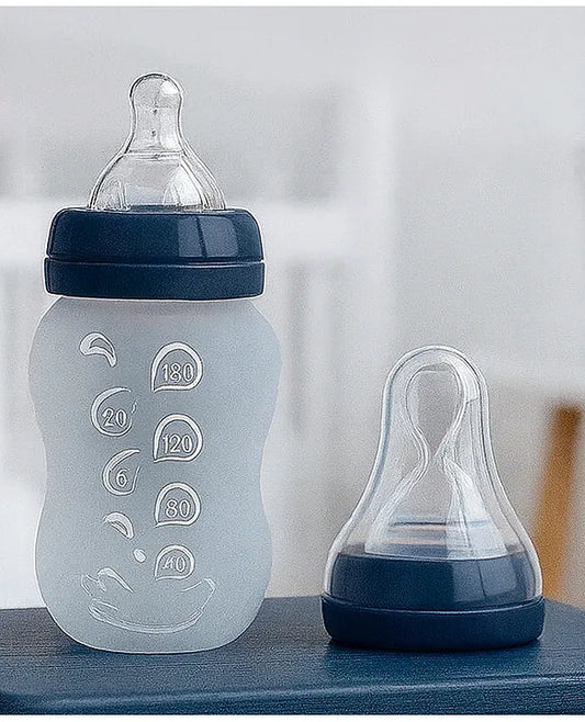 KIDS BASIC 2 In 1 Silicone Feeder & Nipple With Silicone Squeeze Bottle, 180 ml- Blue