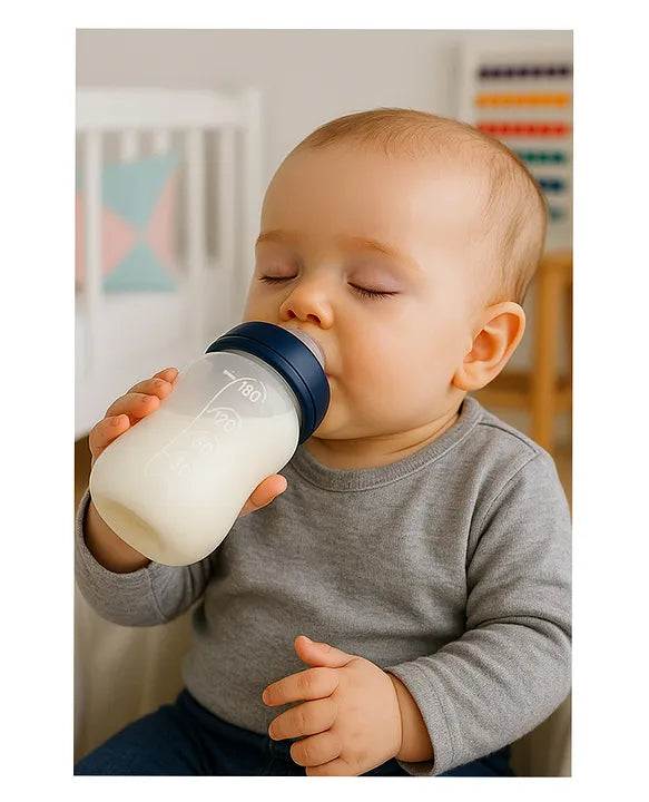 KIDS BASIC 2 In 1 Silicone Feeder & Nipple With Silicone Squeeze Bottle, 180 ml- Blue