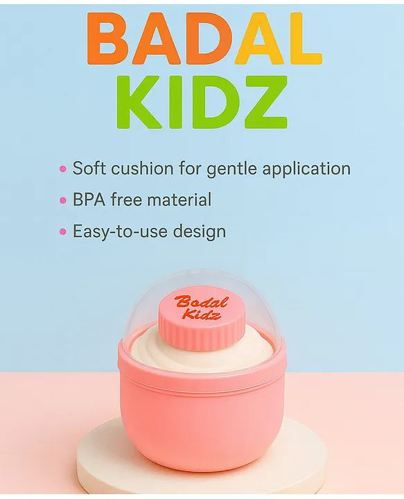 KIDS BASIC Soft Puff Baby Powder Dispenser Built-in Powder Storage, Gentle on Baby Skin