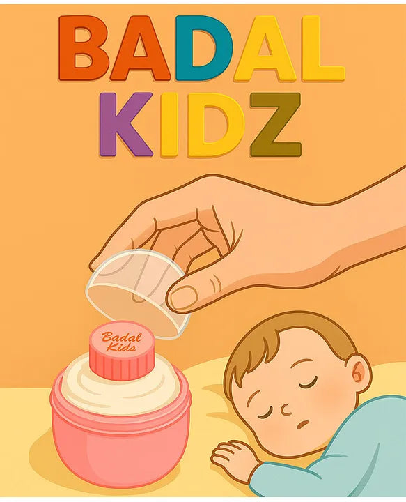 KIDS BASIC Soft Puff Baby Powder Dispenser Built-in Powder Storage, Gentle on Baby Skin