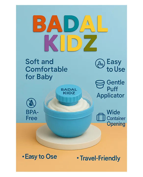 KIDS BASIC Soft Puff Baby Powder Dispenser Built-in Powder Storage, Gentle on Baby Skin