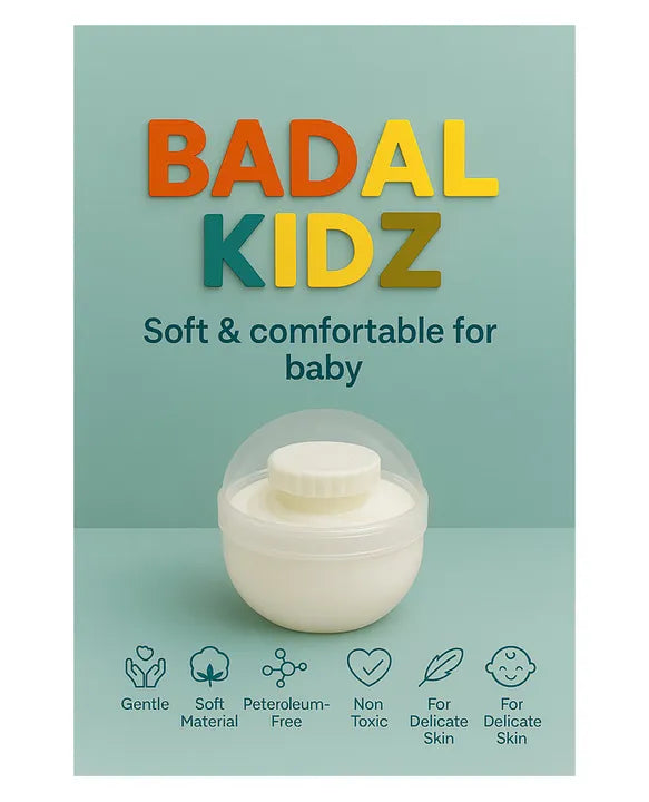 KIDS BASIC Soft Puff Baby Powder Dispenser Built-in Powder Storage, Gentle on Baby Skin