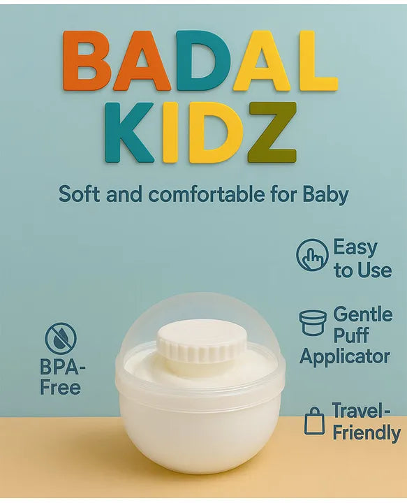 KIDS BASIC Soft Puff Baby Powder Dispenser Built-in Powder Storage, Gentle on Baby Skin