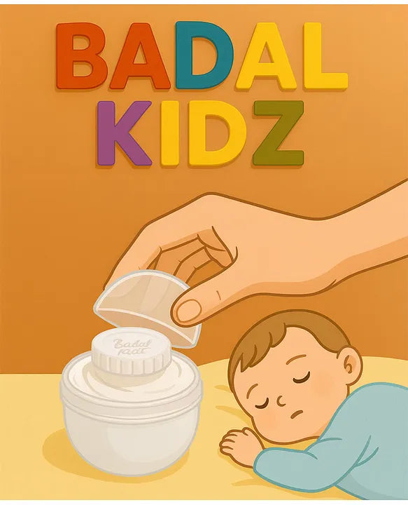 KIDS BASIC Soft Puff Baby Powder Dispenser Built-in Powder Storage, Gentle on Baby Skin