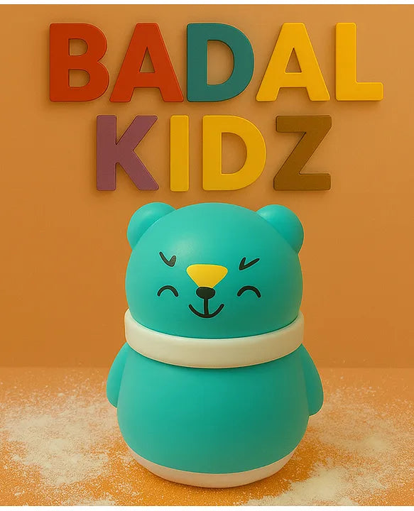 KIDS BASIC Portable Adorable Animal Baby Powder Puff with Built-in Storage - Gentle Skin Care for Newborn Face & Body-