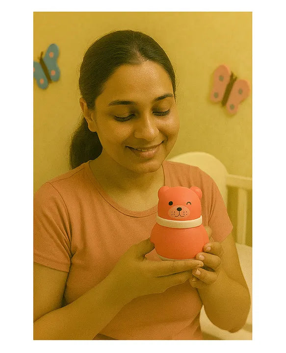 KIDS BASIC Portable Adorable Animal Baby Powder Puff with Built-in Storage - Gentle Skin Care for Newborn Face & Body-