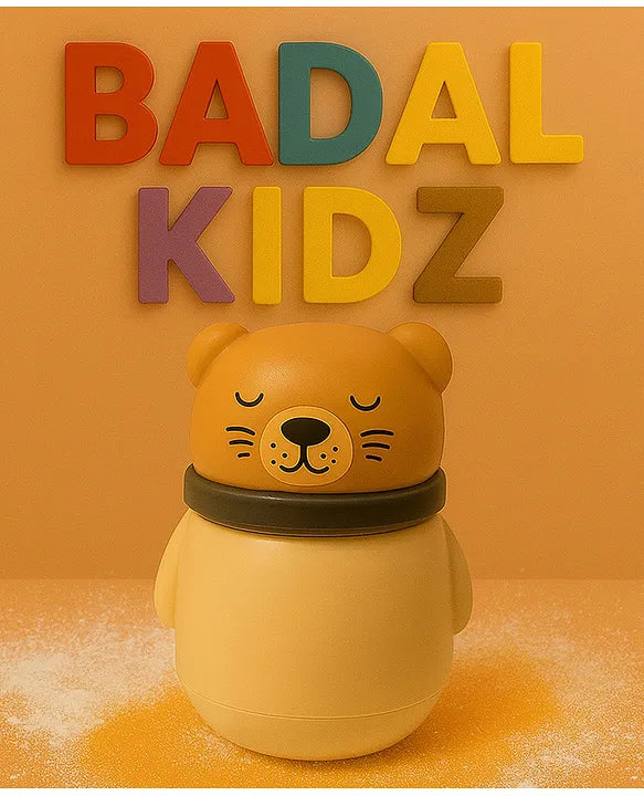 KIDS BASIC Portable Adorable Animal Baby Powder Puff with Built-in Storage - Gentle Skin Care for Newborn Face & Body-