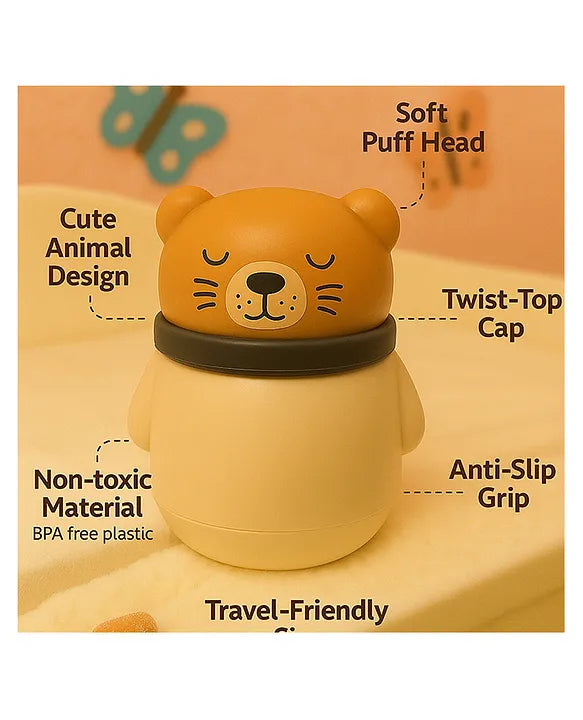 KIDS BASIC Portable Adorable Animal Baby Powder Puff with Built-in Storage - Gentle Skin Care for Newborn Face & Body-