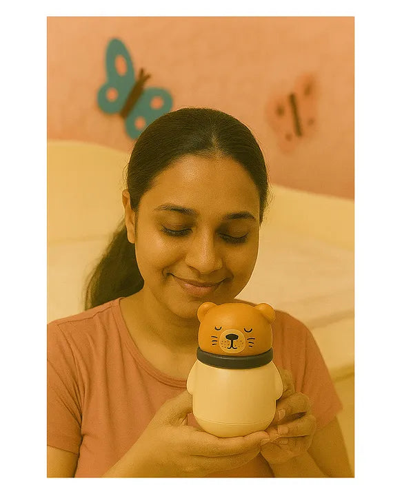 KIDS BASIC Portable Adorable Animal Baby Powder Puff with Built-in Storage - Gentle Skin Care for Newborn Face & Body-