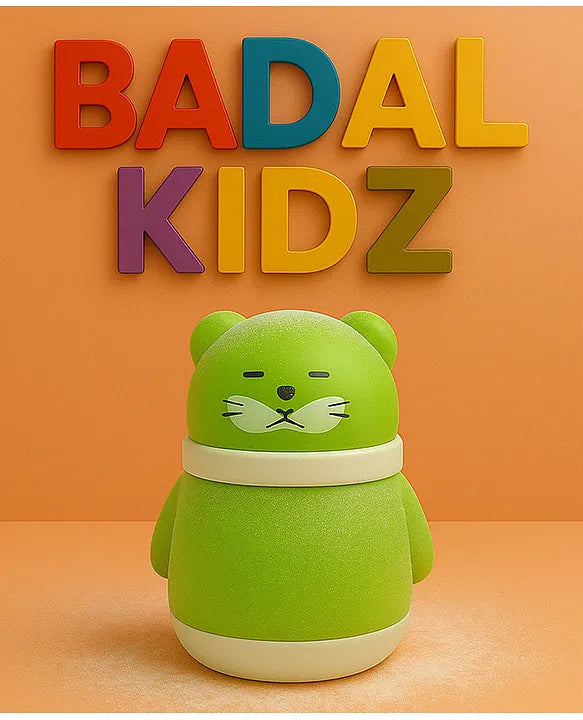 KIDS BASIC Portable Adorable Animal Baby Powder Puff with Built-in Storage - Gentle Skin Care for Newborn Face & Body-