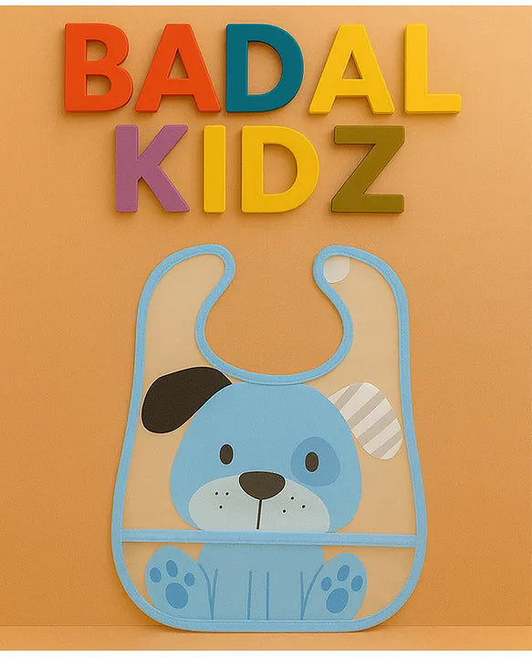 KIDS BASIC Baby Plastic Waterproof With Pocket Animal Print Bib