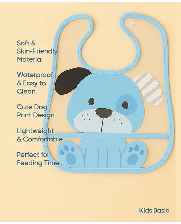 KIDS BASIC Baby Plastic Waterproof With Pocket Animal Print Bib