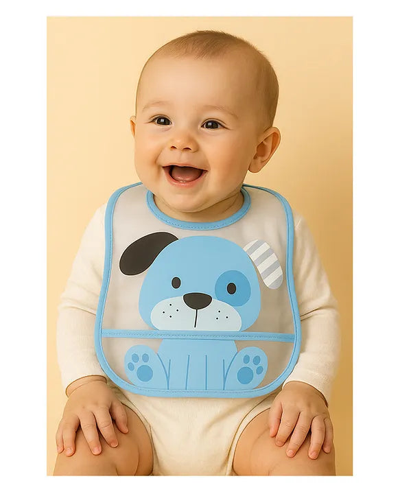 KIDS BASIC Baby Plastic Waterproof With Pocket Animal Print Bib