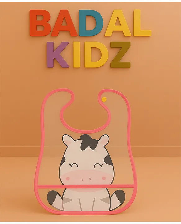 KIDS BASIC Baby Plastic Waterproof With Pocket Animal Print Bib