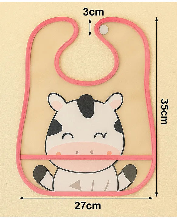 KIDS BASIC Baby Plastic Waterproof With Pocket Animal Print Bib