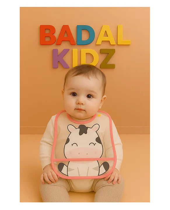 KIDS BASIC Baby Plastic Waterproof With Pocket Animal Print Bib