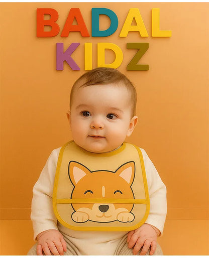 KIDS BASIC Baby Plastic Waterproof With Pocket Animal Print Bib