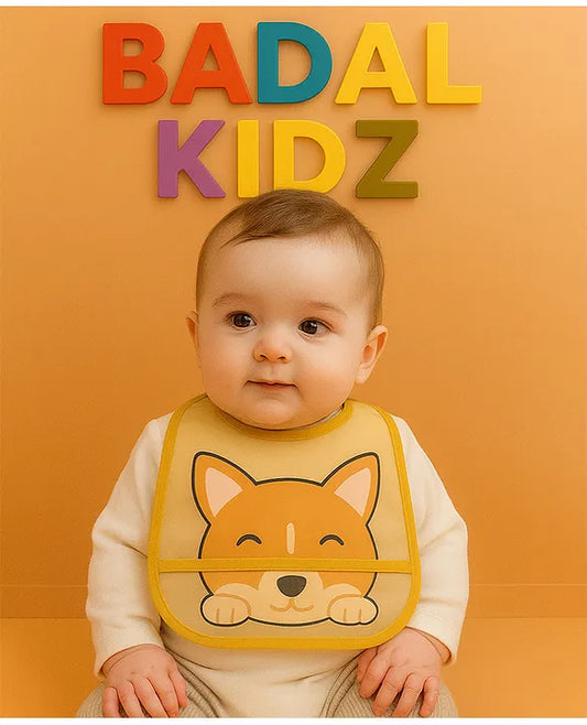 KIDS BASIC Baby Plastic Waterproof With Pocket Animal Print Bib