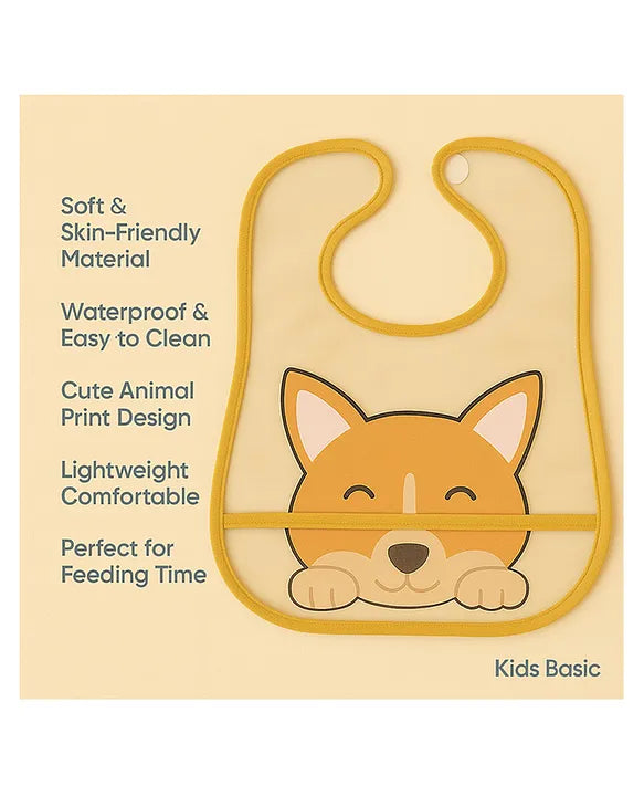 KIDS BASIC Baby Plastic Waterproof With Pocket Animal Print Bib