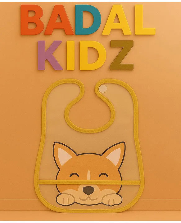 KIDS BASIC Baby Plastic Waterproof With Pocket Animal Print Bib