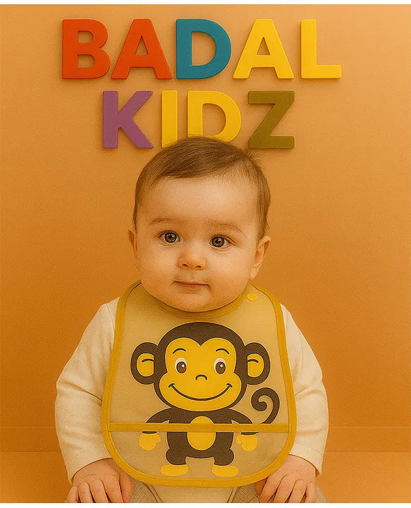 KIDS BASIC Baby Plastic Waterproof With Pocket Animal Print Bib