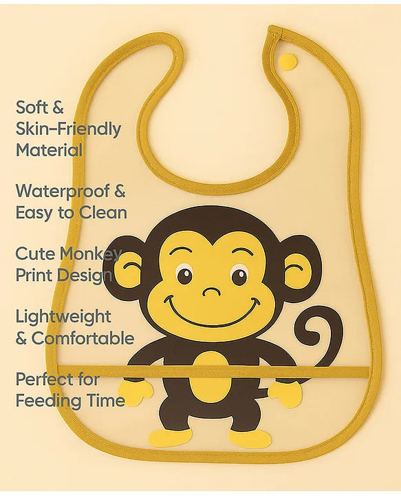 KIDS BASIC Baby Plastic Waterproof With Pocket Animal Print Bib