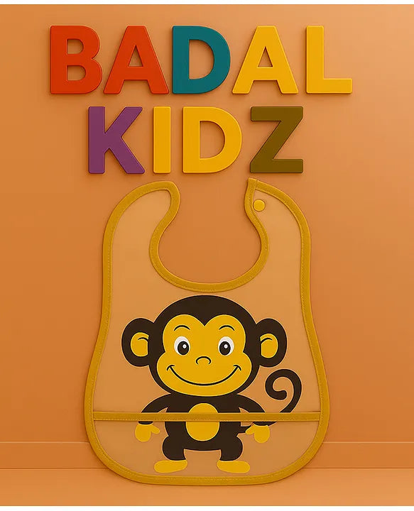 KIDS BASIC Baby Plastic Waterproof With Pocket Animal Print Bib