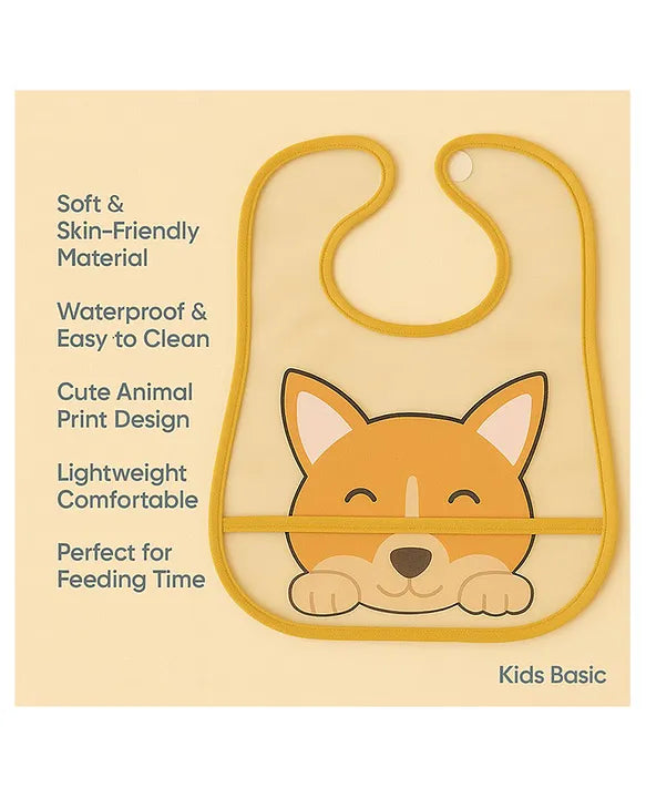 KIDS BASIC Baby Waterproof With Pocket Animal Print Bib (Pack of 2)- Blue & Brown