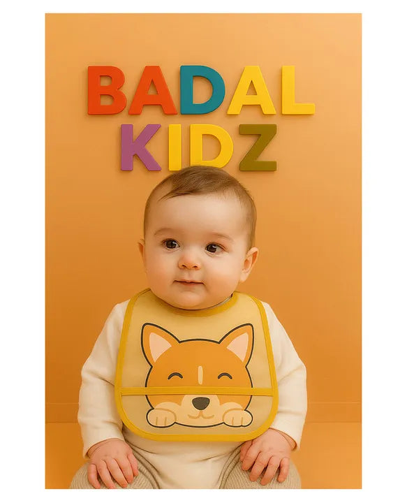 KIDS BASIC Baby Waterproof With Pocket Animal Print Bib (Pack of 2)- Blue & Brown