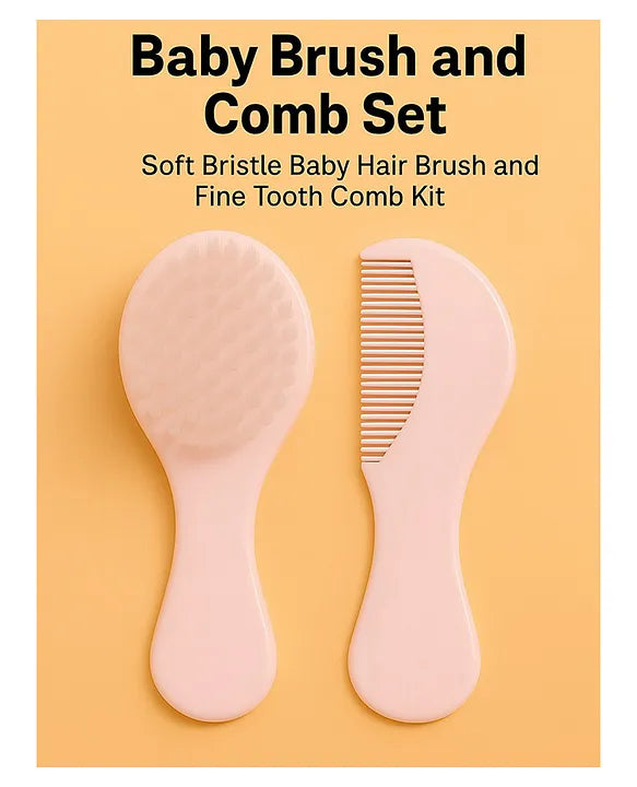 KIDS BASIC Grooming Set Baby Combo| Hair Brush Comb, 1 Portable Powder Puff & A Nail Cutter- Pink, Pink & Yellow