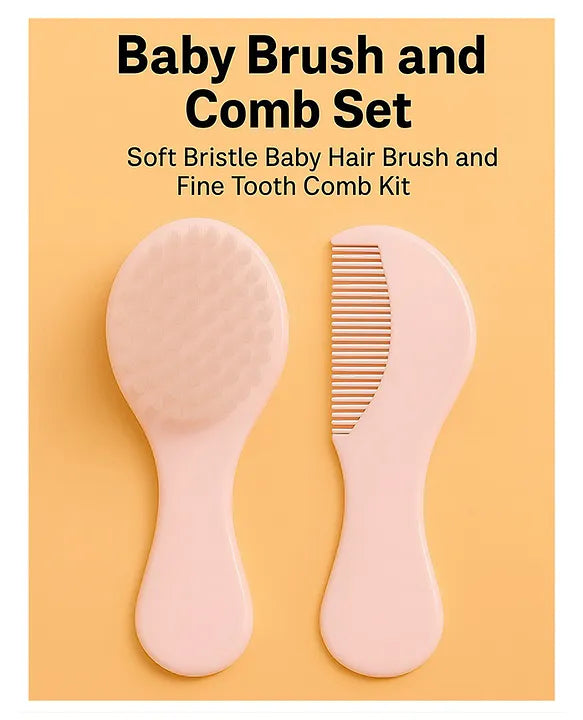 KIDS BASIC Grooming Set Baby Combo| Hair Brush Comb, 1 Portable Powder Puff & A Nail Cutter- Pink, Brown & Yellow