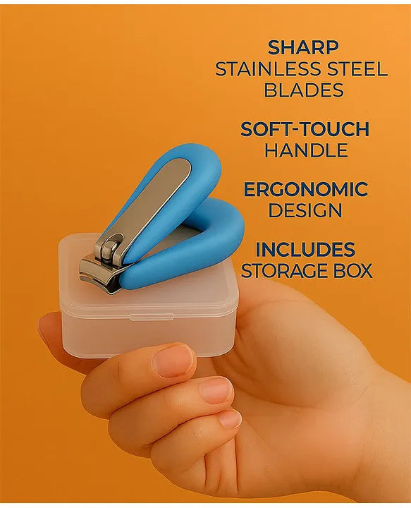 KIDS BASIC Grooming Set Baby Combo| Hair Brush Comb, 1 Portable Powder Puff & A Nail Cutter- Blue, Blue & Blue